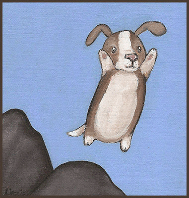 Acrylic Painting by Lizzie of a flying dog