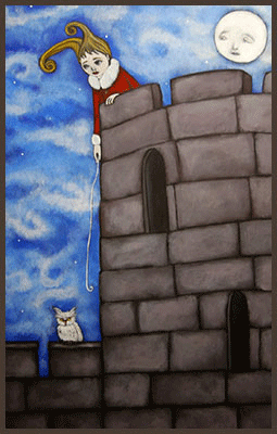 Painting by Lizzie of a girl trapped at the top of a castle.