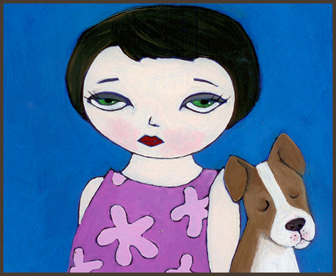 Painting by Lizzie of a girl with her sleeping dog.