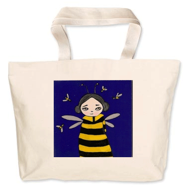 Painting by Lizzie on a canvas bag
