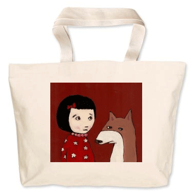Painting by Lizzie on a canvas bag
