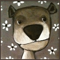 Painting by Lizzie magnet of a dog with a big nose.