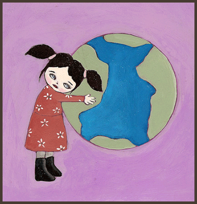 Painting by Lizzie of a girl protecting the earth.